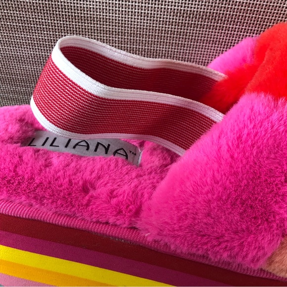 Liliana Faux Fur Color Patch Flatform Sandals - Picture 5 of 8